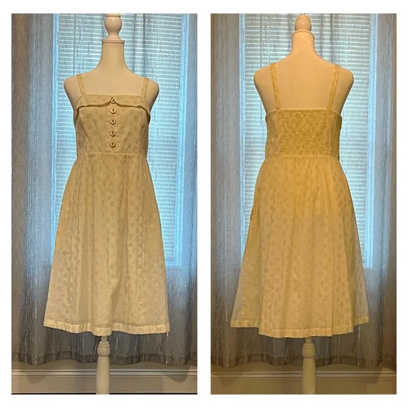 ANTHROPOLOGIE MAEVE In A Twinkling DRESS Off-White, Gold Dots 6 MIDI FULL SKIRT - Picture 6 of 13